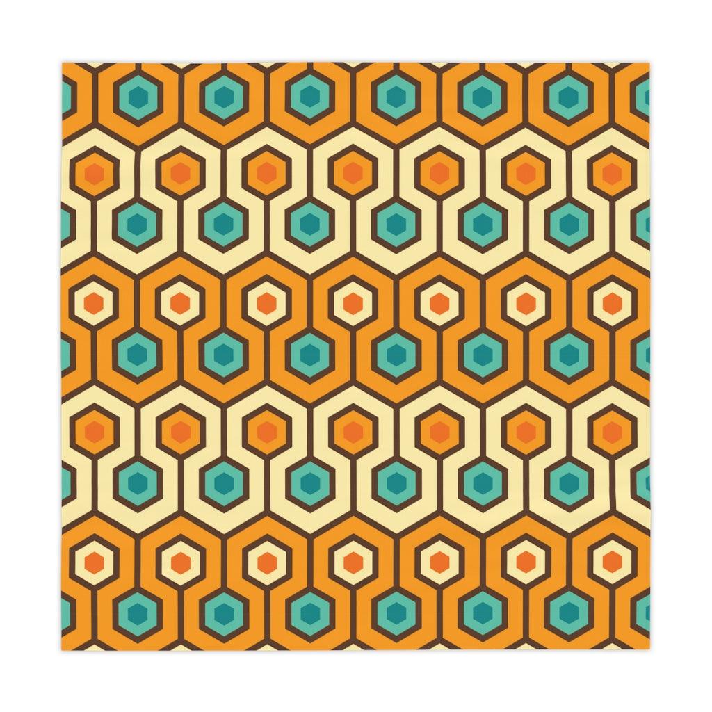 Retro Geometric Orange Hexagon Mid Century Modern Tablecloth | lovevisionkarma.com