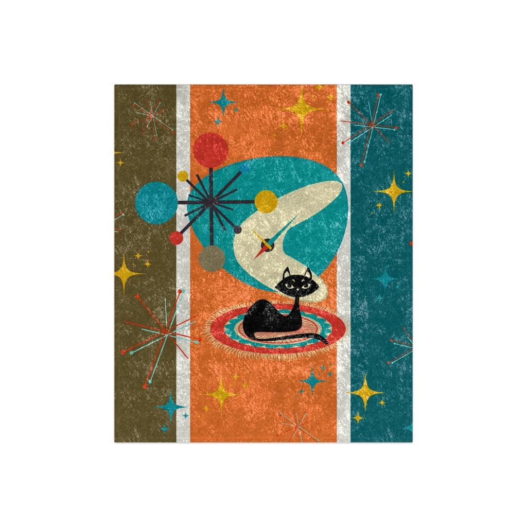 Atomic Cat and Starburst MCM Multicolor Crushed Velvet Blanket | lovevisionkarma.com