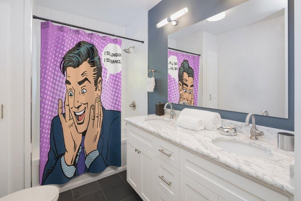 "I see London, I see France" Comic Pop Art Funny Shower Curtain | lovevisionkarma.com