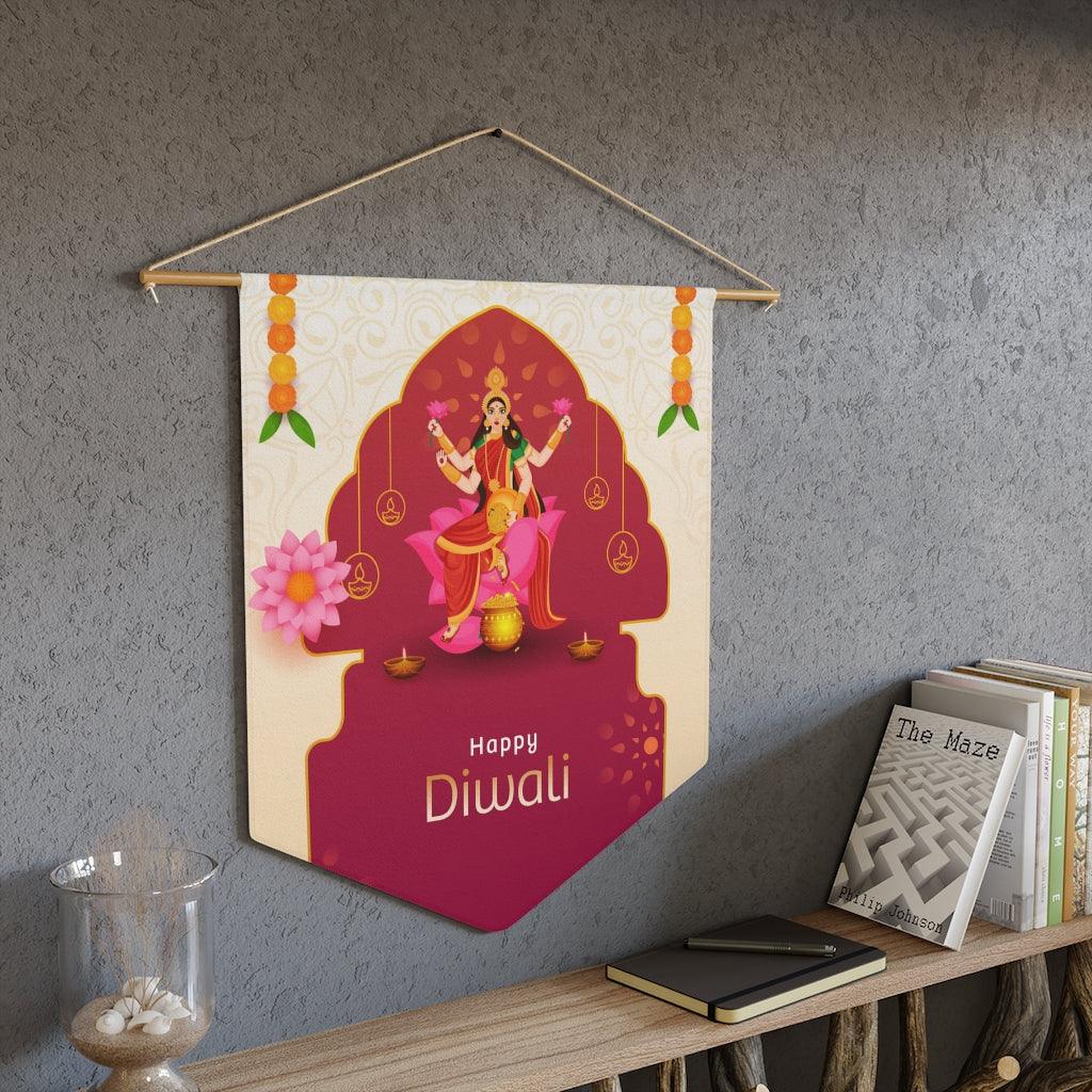 Diwali Home Decor, Lakshmi Mata, Goddess of Wealth, Wall Pennant | lovevisionkarma.com