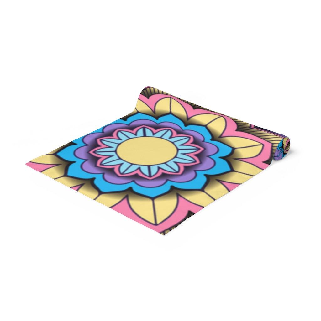 Boho Mandalas Colorful Light Blue Table Runner, Diwali Home Decor | lovevisionkarma.com