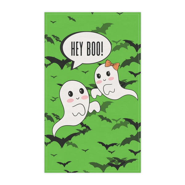 Hey Boo, Cute Kawaii Ghosts & Bats Halloween Green Tea Towel | lovevisionkarma.com