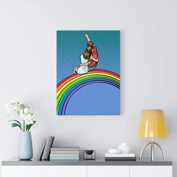 "Couple Sitting on Rainbow" Comic Pop Art Canvas Gallery Wrap | lovevisionkarma.com