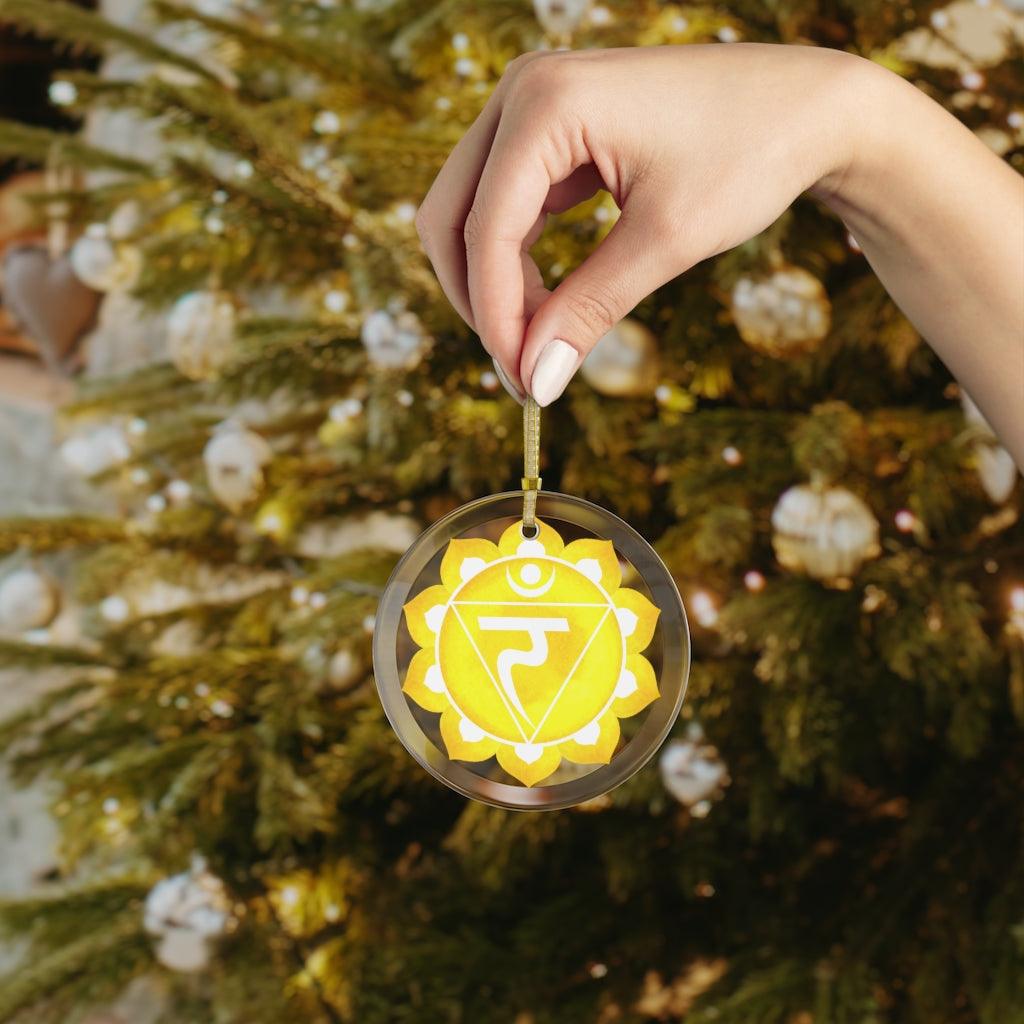 Manipura, Solar Plexus or Third Chakra Glass Ornament, Yoga Christmas Ornament | lovevisionkarma.com