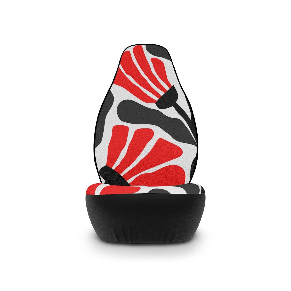 Retro Groovy Abstract Flowers Red, Black and White MCM Car Seat Covers | lovevisionkarma.com