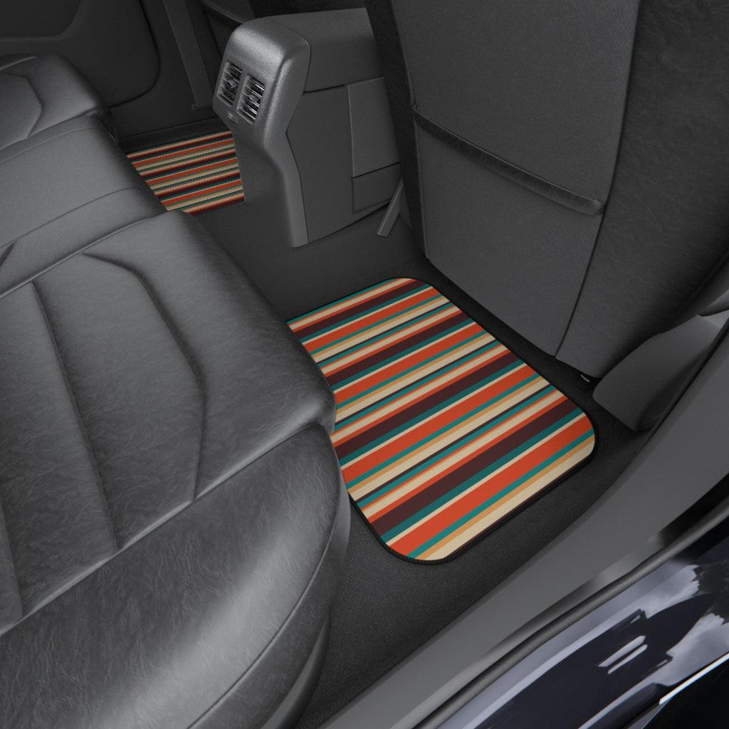 Retro 60s 70s Mid Century Stripes Brown, Orange & Blue Car Mats (Set of 4) | lovevisionkarma.com