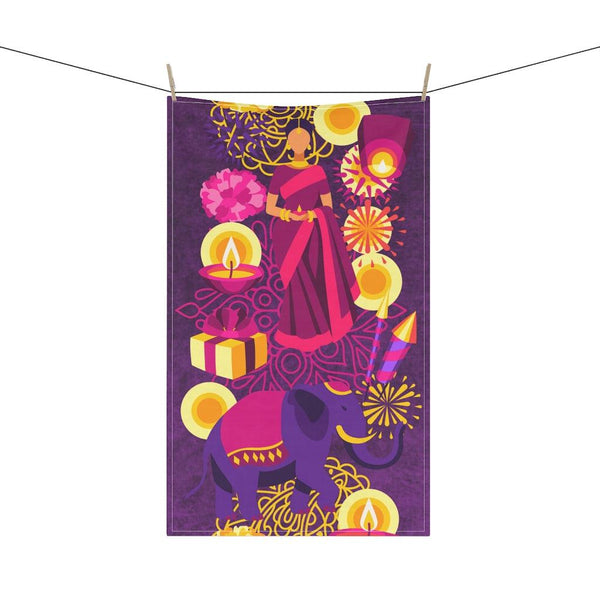 Diwali Festive Kitchen Decor Pink & Purple Tea Towel | lovevisionkarma.com
