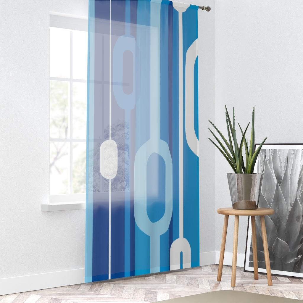 Retro Mid Mod Abstract Blue Sheer Window Curtain | lovevisionkarma.com