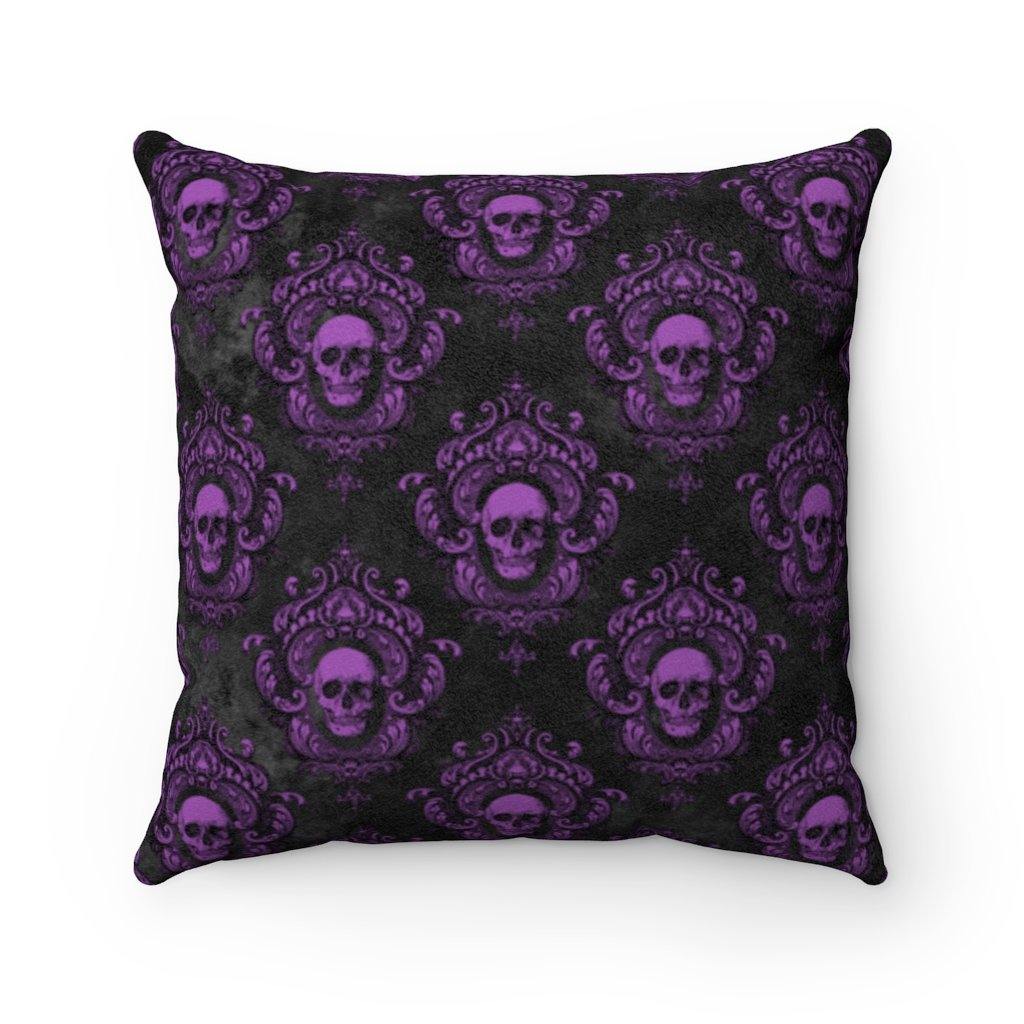 Gothic Purple Skulls on Black Halloween Pillow - Goth Glam Decor | lovevisionkarma.com