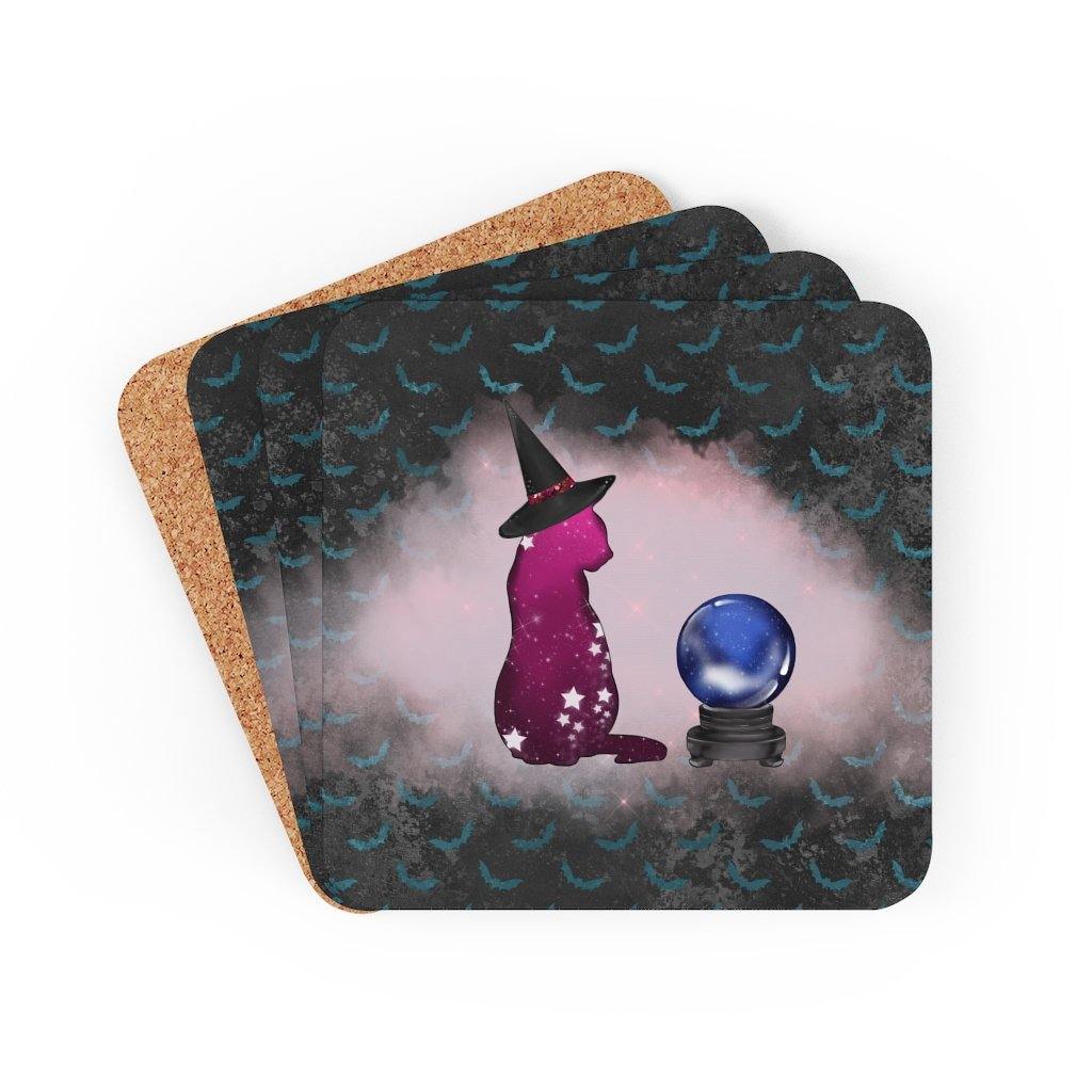 Halloween Coaster Set - Cosmic Witch Cat & Crystal Ball Glam Goth Decor | lovevisionkarma.com