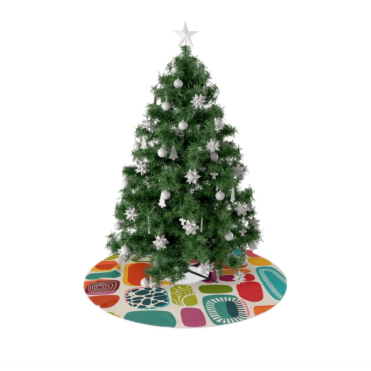 Retro 50s 60s Mid Century Mod Vibrant Abstract Christmas Tree Skirt | lovevisionkarma.com