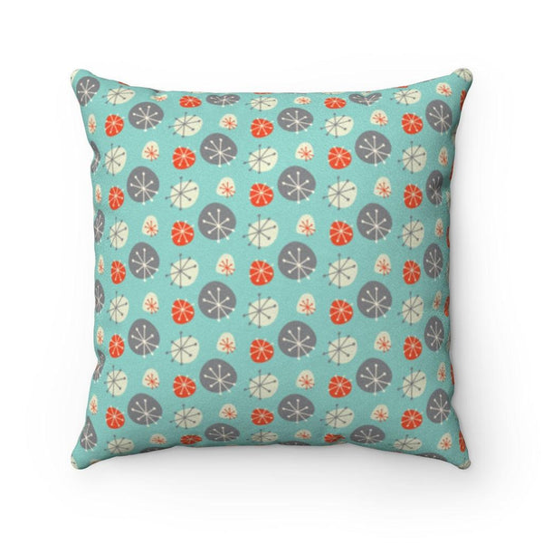 Mid Century Starburst Blue, Gray & Orange Christmas Pillow | lovevisionkarma.com