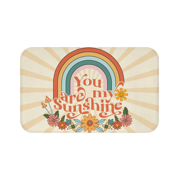 Groovy Retro "You are My Sunshine" Rainbow & Floral Boho MCM Bath Mat | lovevisionkarma.com