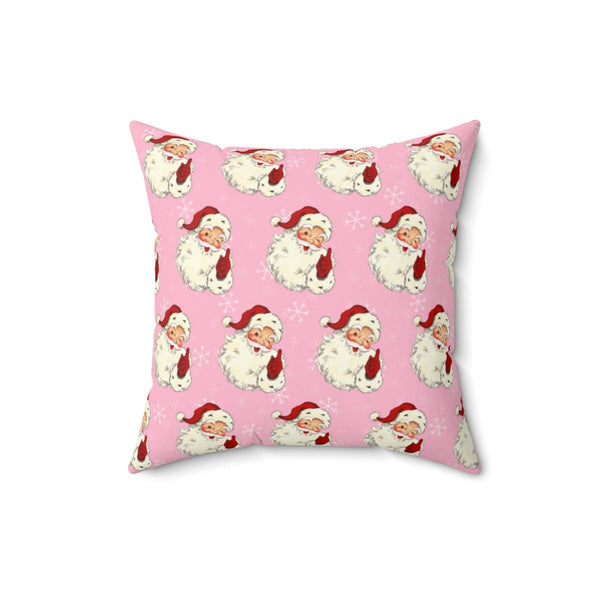 Vintage Santa Winking, MCM Style Pink Christmas Pillow | lovevisionkarma.com