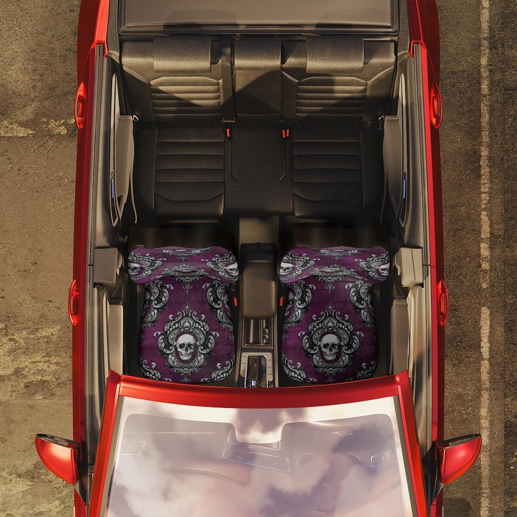 White Skulls Glam Goth Purple Car Seat Covers | lovevisionkarma.com