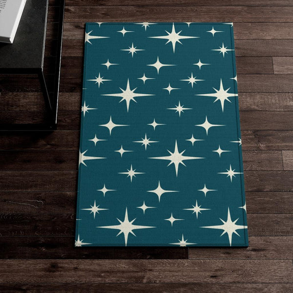 Atomic Starburst Mid Century Blue Non-Slip Rug | lovevisionkarma.com