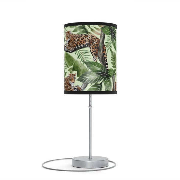 Retro Jungle Cat Jaguar & Tropical Leaves Boho MCM Tabletop Lamp | lovevisionkarma.com