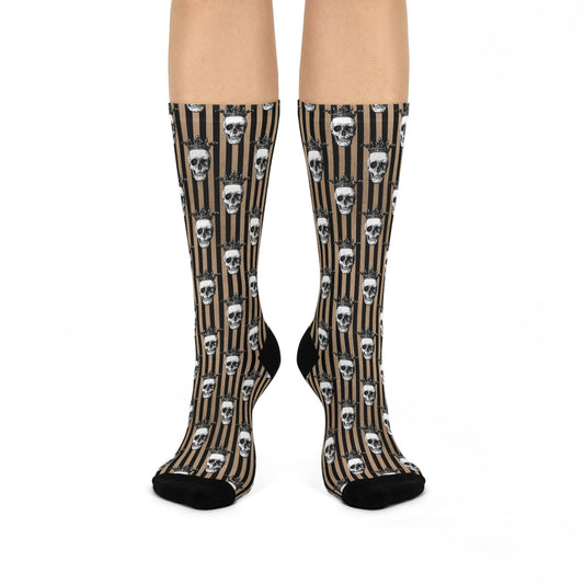 Regal Skulls with Crowns Brown & Black Goth Cushioned Unisex Crew Socks | lovevisionkarma.com