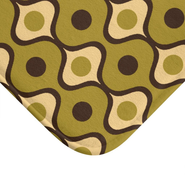 Retro Mid Century Geometric Waves Olive Green Bath Mat | lovevisionkarma.com