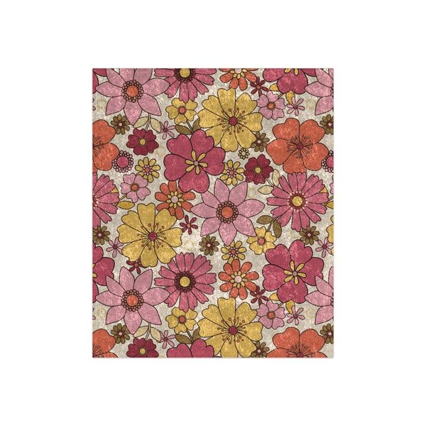 Retro Flowers 60s 70s MCM Pink, Orange & Yellow Crushed Velvet Blanket | lovevisionkarma.com