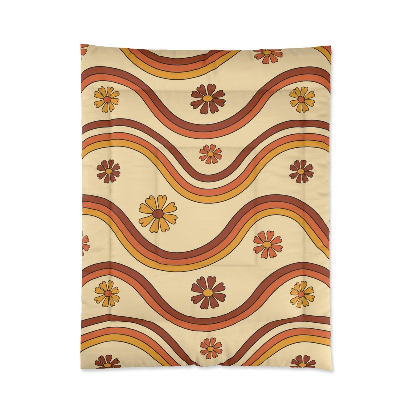 Retro 60s, 70s, Boho Flowers and Rainbow Multicolor MCM Comforter | lovevisionkarma.com