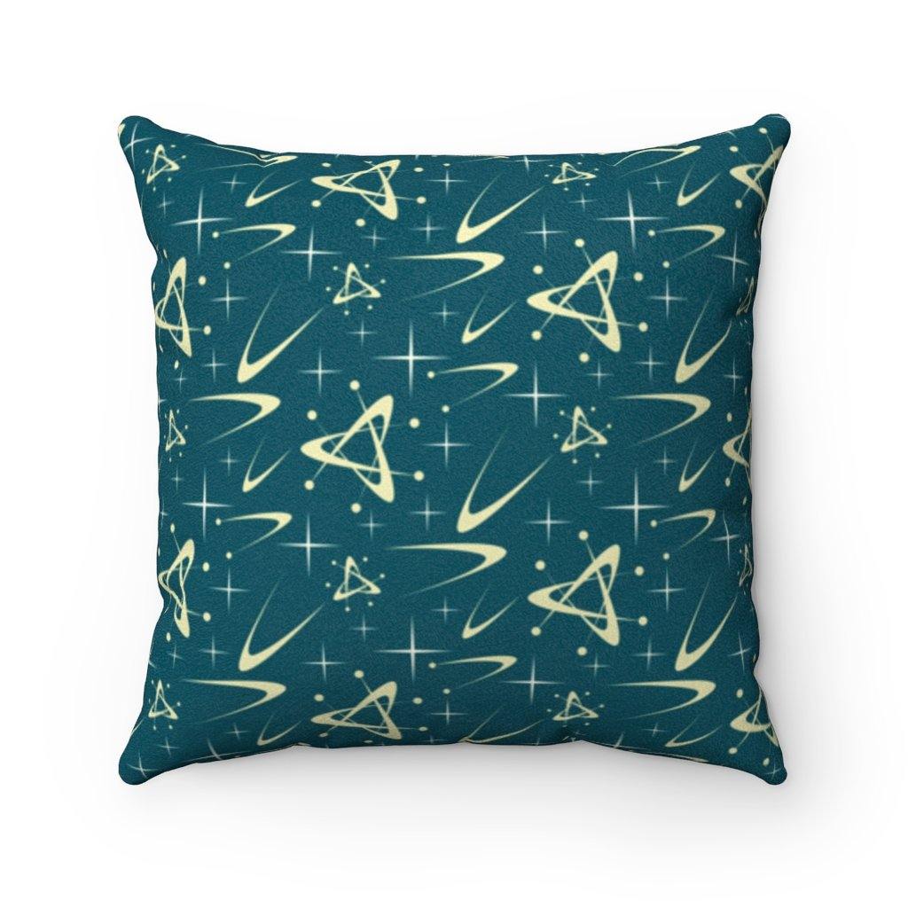 Retro Atomic Boomerang Mid Century Modern Dark Blue Pillow | lovevisionkarma.com