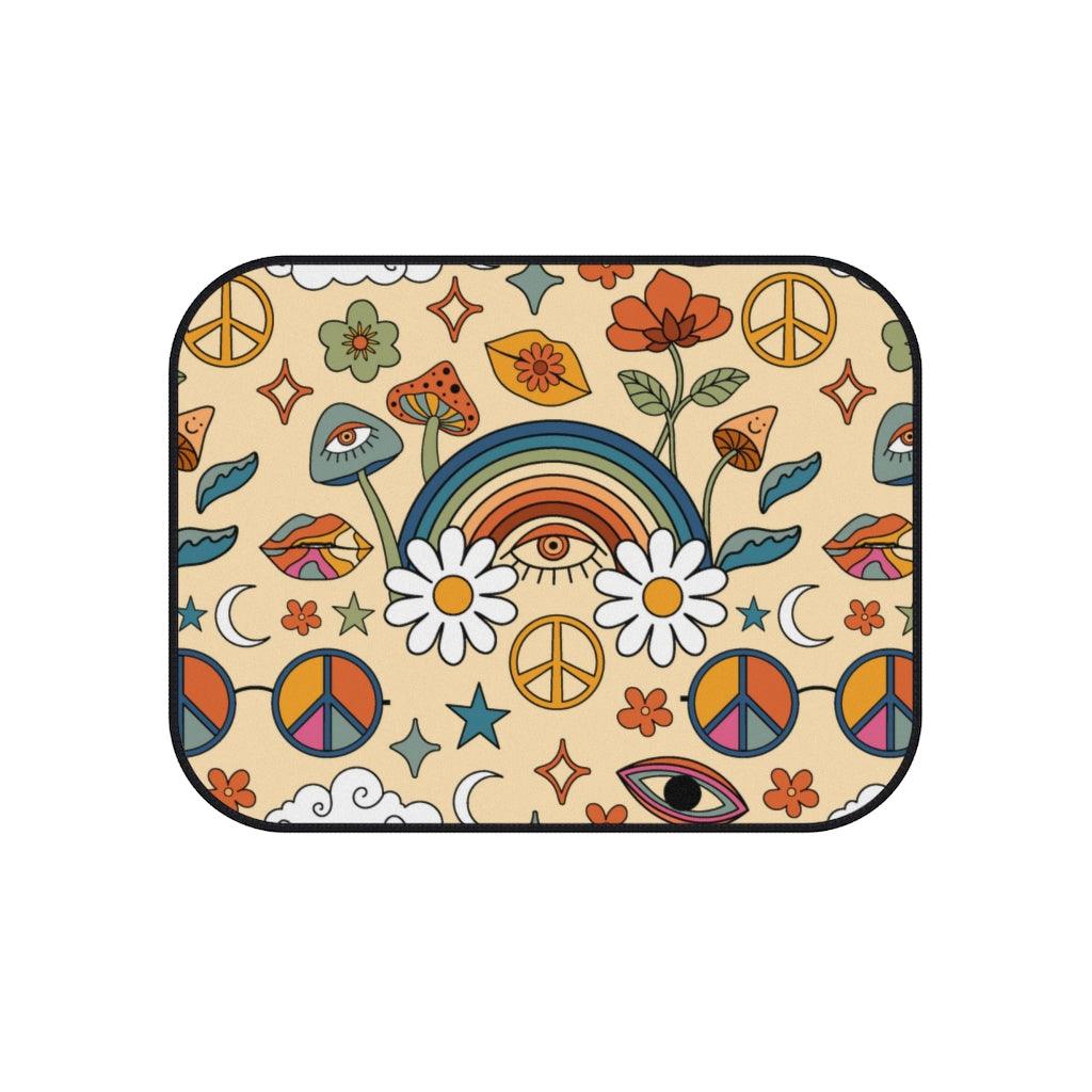 Boho Trippy Mushroom, Eye and Rainbow MCM Car Mats (Set of 4) | lovevisionkarma.com