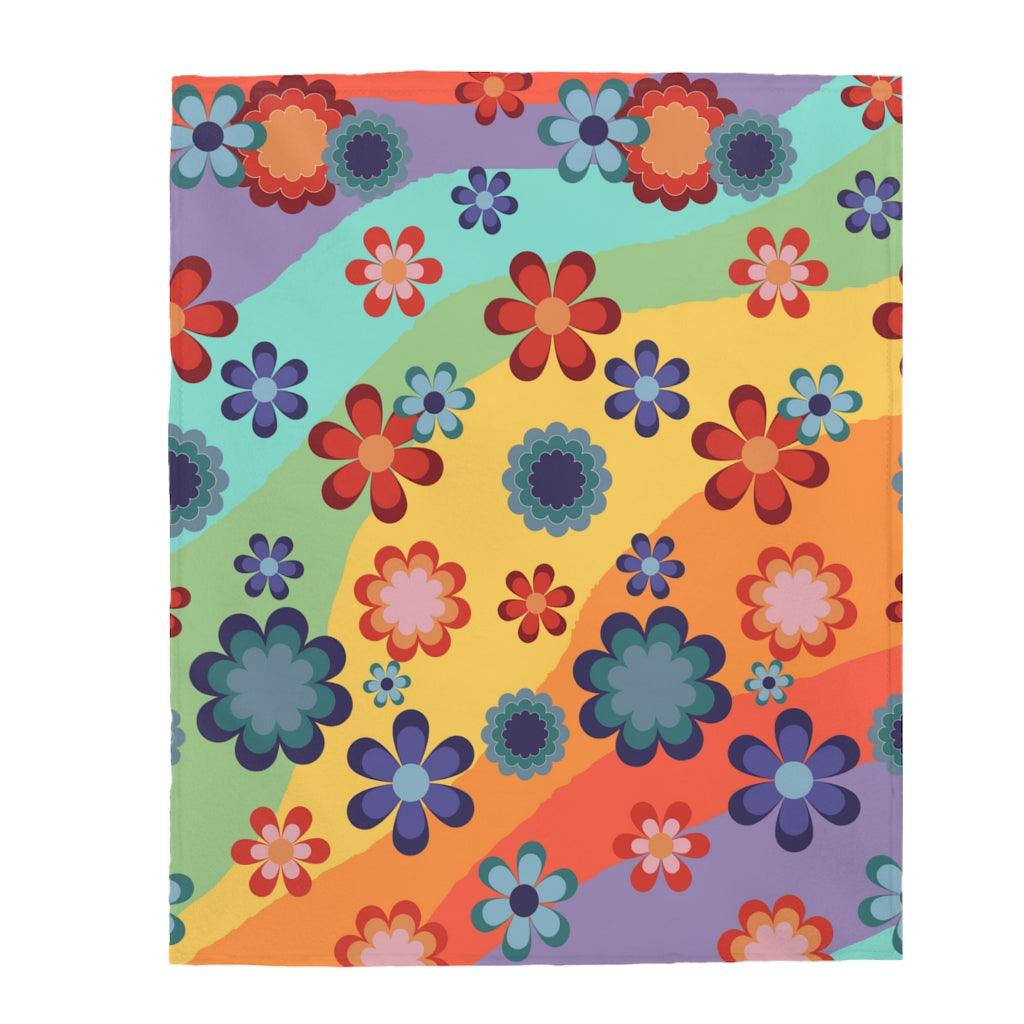 Groovy 60s 70s Flowers Colorful Mid Century Hippie Velveteen Lightweight Blanket | lovevisionkarma.com