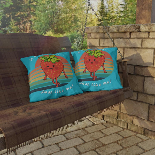 "Berry Hot" Cute Strawberry Retro Outdoor Pillow | lovevisionkarma.com