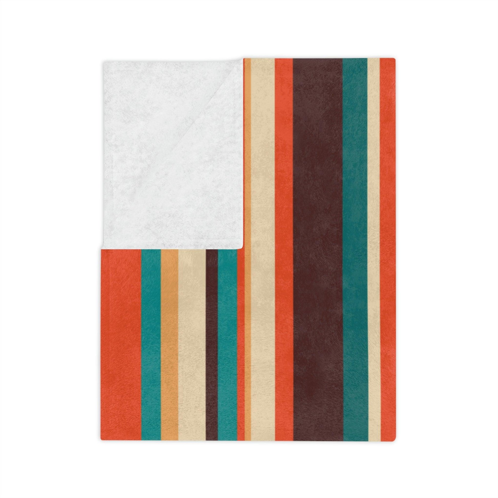 Retro 60s 70s Mid Century Stripes Brown, Orange & Cream Velveteen Minky Blanket | lovevisionkarma.com