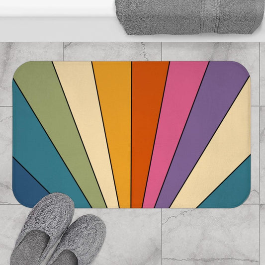 Retro Rainbow Burst Colorful MCM Bath Mat | lovevisionkarma.com