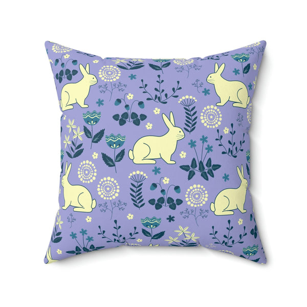 Easter Bunnies and Florals Retro Blue and Purple MCM Pillow | lovevisionkarma.com