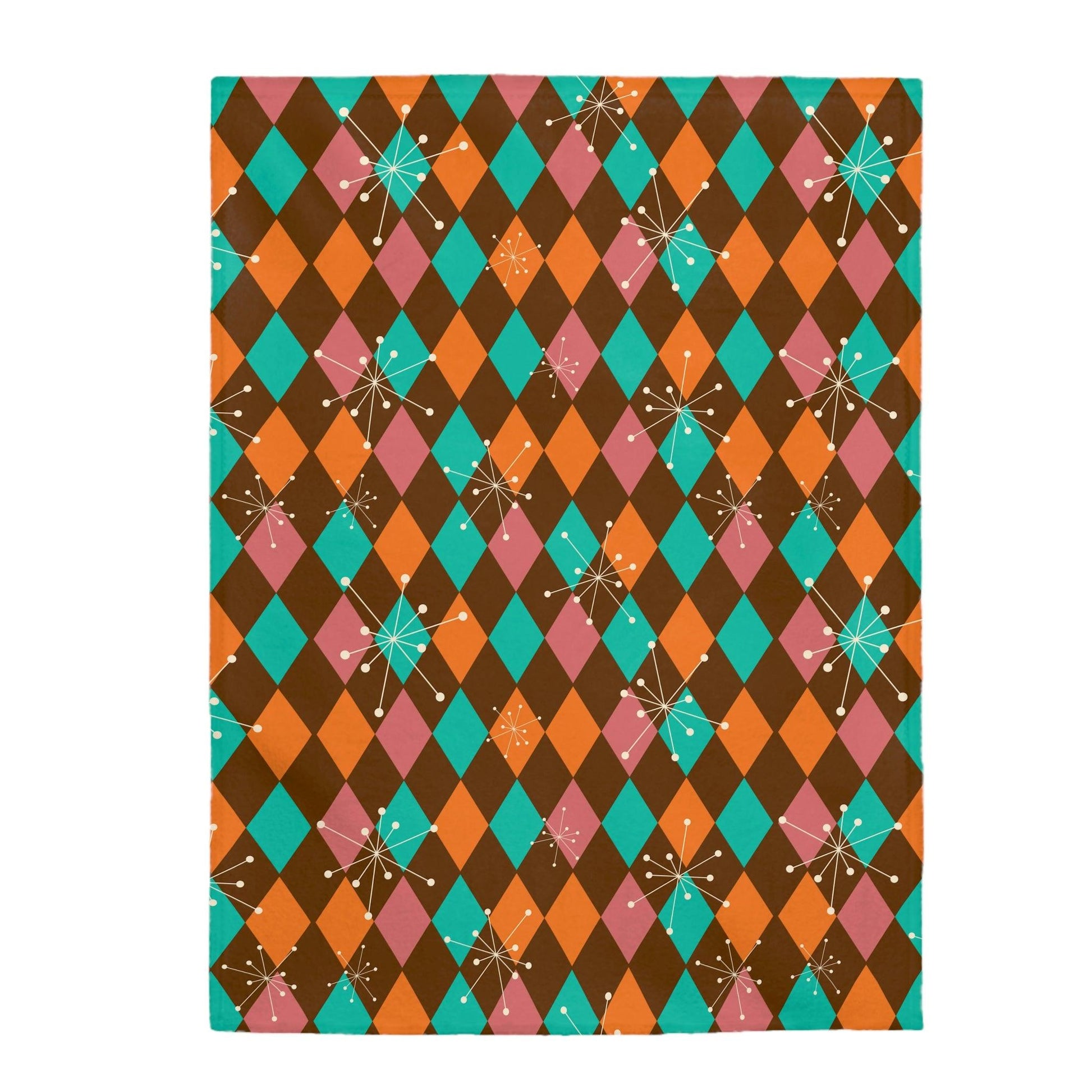 Retro Atomic Diamonds and Bursts Mid Century Mod Multicolor Velveteen Lightweight Blanket | lovevisionkarma.com