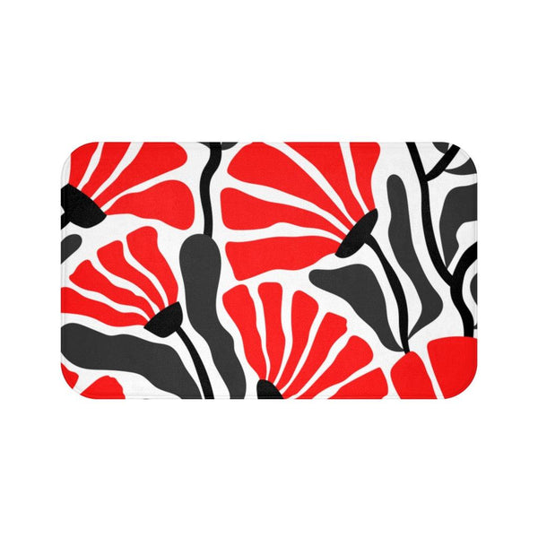 Groovy Abstract Flowers Red/Black/White/Gray MCM Bath Mat | lovevisionkarma.com