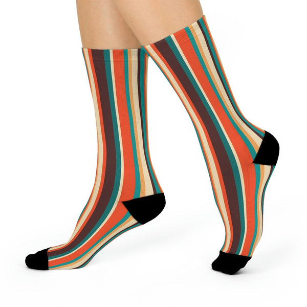 Funky Retro Striped Brown and Orange Cushioned Unisex Crew Socks | lovevisionkarma.com