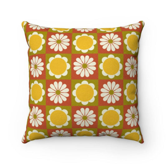 Mod 60s Flowers MCM Mustard Throw Pillow | lovevisionkarma.com