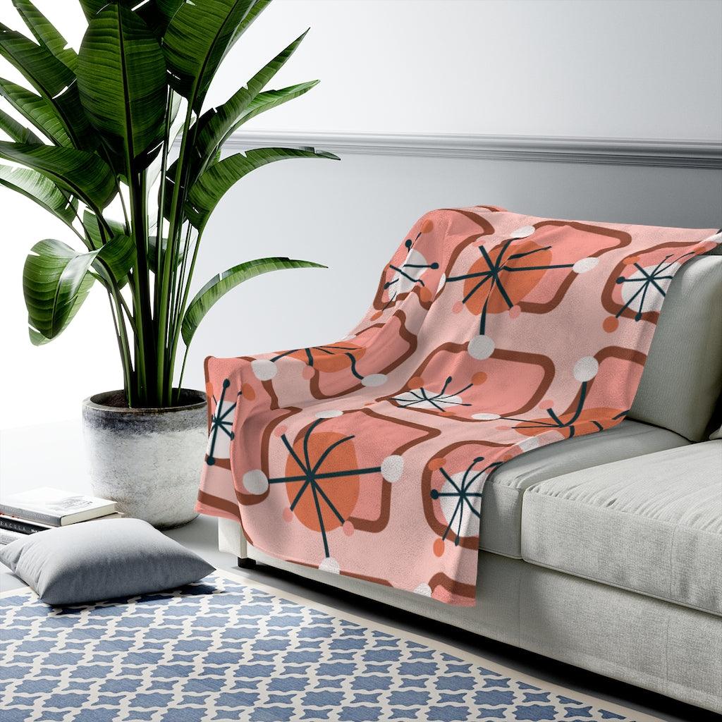 Mid Century Atomic Burst Pink & Coral Velveteen Lightweight Blanket | lovevisionkarma.com