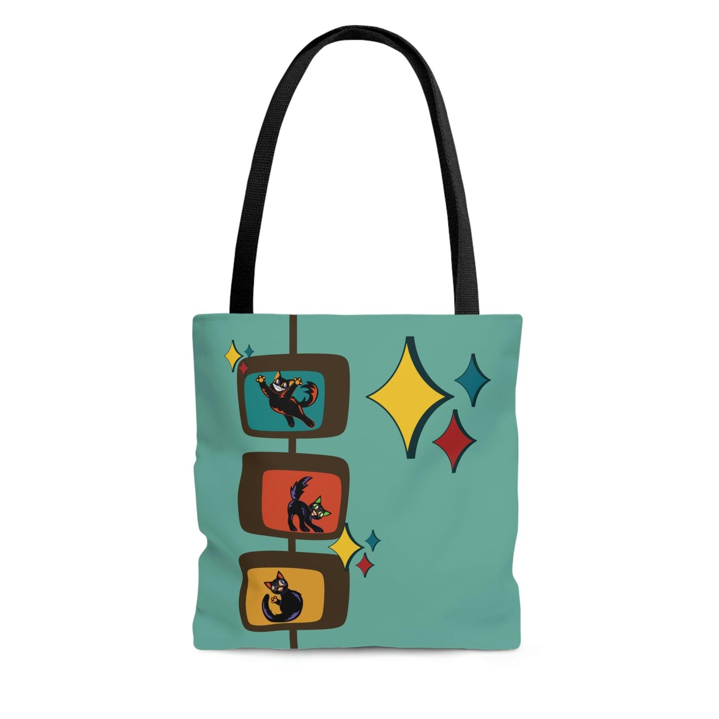 Retro Kitschy Cats Mid Century Mod Blue Tote Bag | lovevisionkarma.com