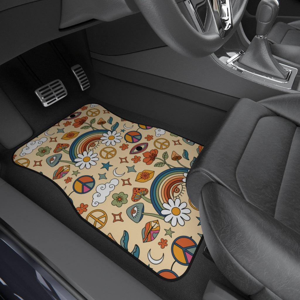 Boho Trippy Mushroom, Eye and Rainbow MCM Car Mats (Set of 4) | lovevisionkarma.com