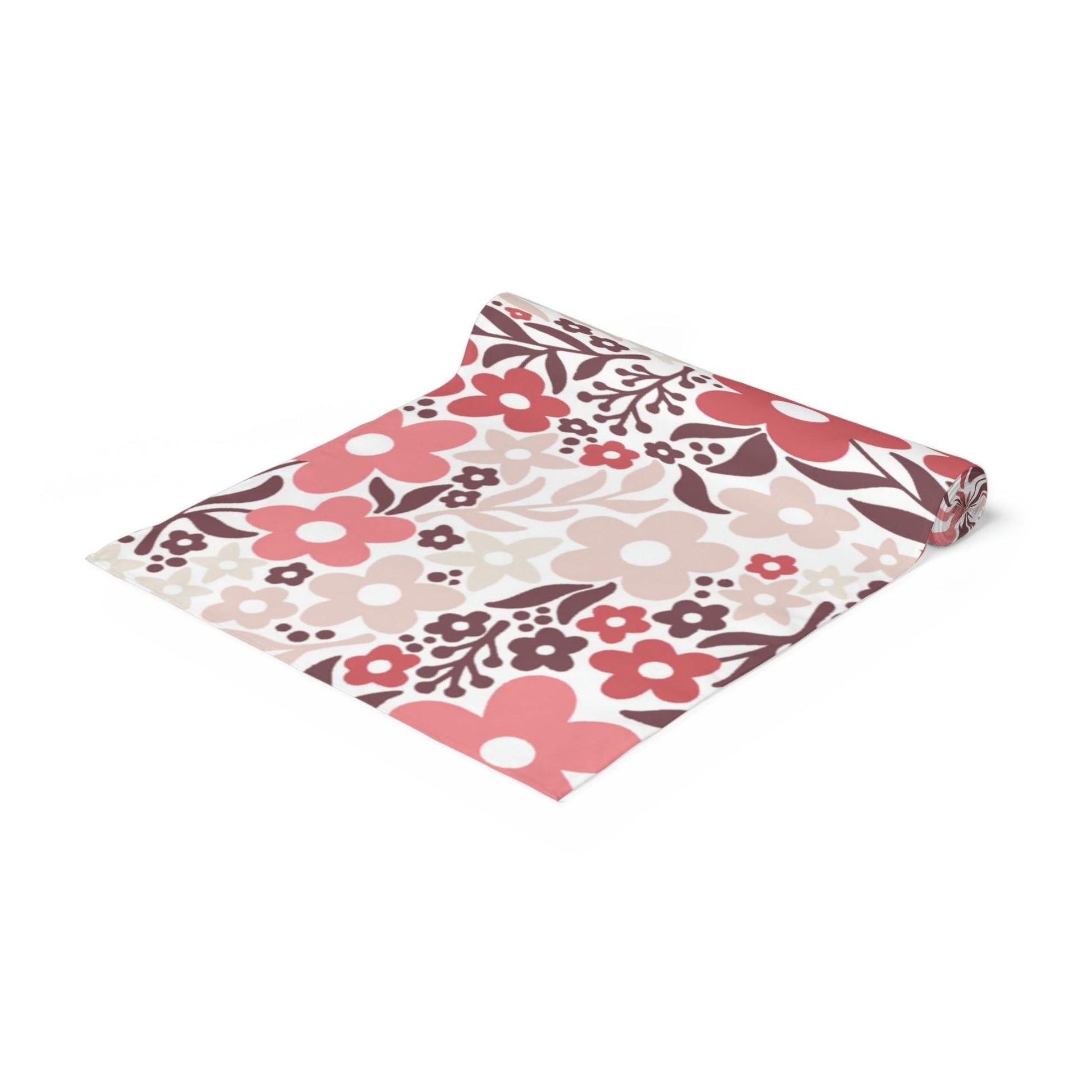 Retro Minimalist Flowers Coral and Pink Mid Century Table Runner | lovevisionkarma.com