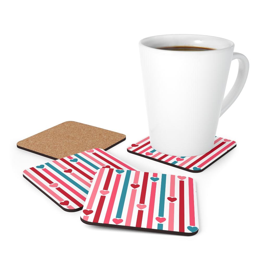 Hearts & Stripes Red, Pink & Blue MCM Valentine Coaster Set | lovevisionkarma.com