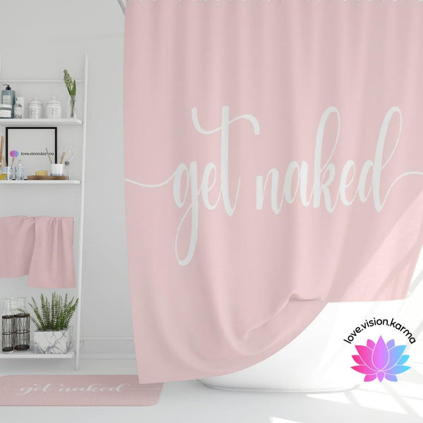 "Get naked" Blush Pink Funny Modern Minimalist Shower Curtain | lovevisionkarma.com