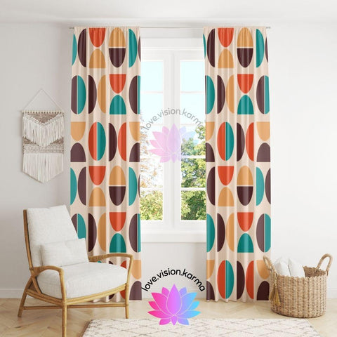 Mid Century Mod Retro Geometric Multicolor Curtains | lovevisionkarma.com