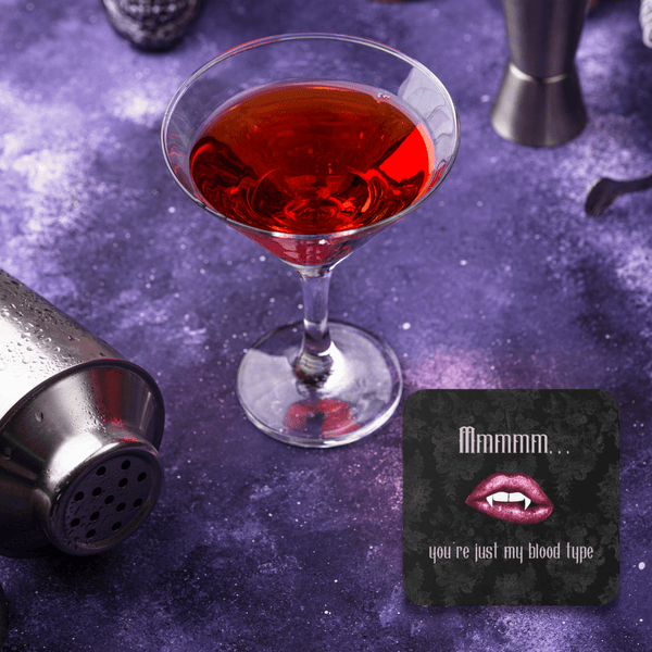 Vampire Lips Halloween Coaster Set "Just My Blood Type" Glam Goth Home Decor | lovevisionkarma.com