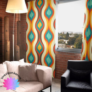 Retro 60s MCM Geometric Wavy Lines Multicolor Curtains | lovevisionkarma.com